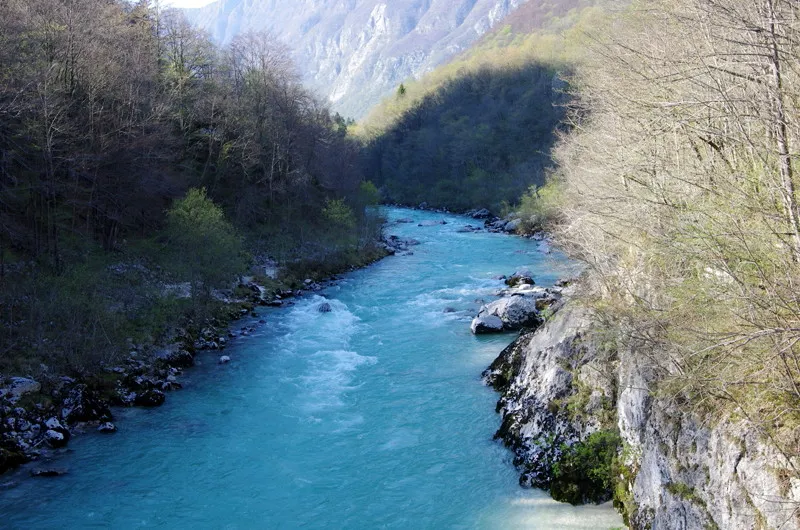Smaragdna Soča med skalami